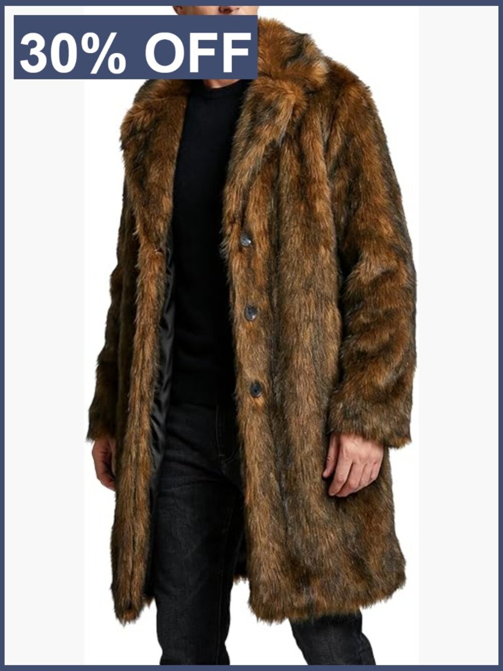 Mens Faux Fur Trench Coat Winter Long Jacket Notch Lapel Button